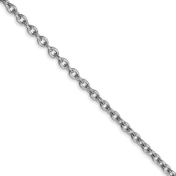2.4mm 14k White Gold Solid Link Cable Chain Necklace 22 Inch